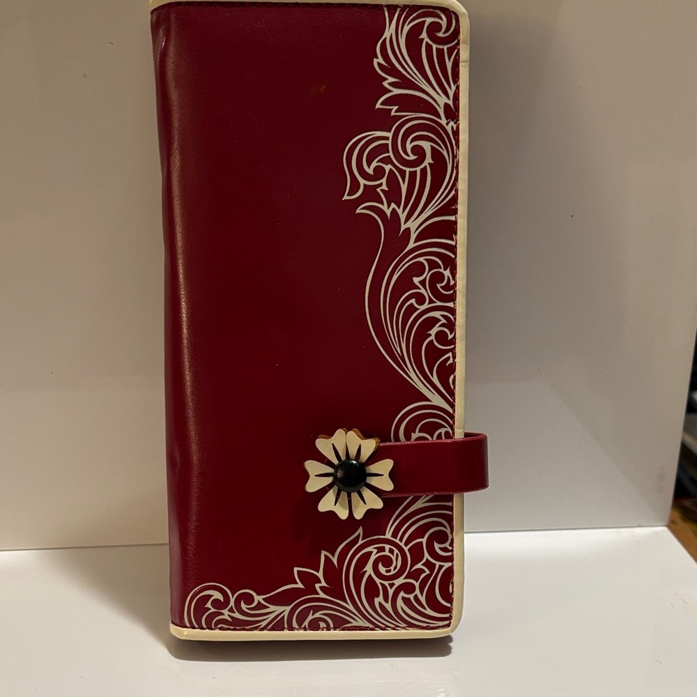 Red Floral Wallet with Cream Accents